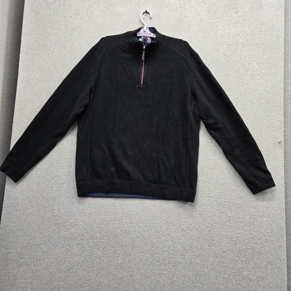 Tommy Bahama Men Sweatshirt L Black Embroidered Quarter Zip Reversible